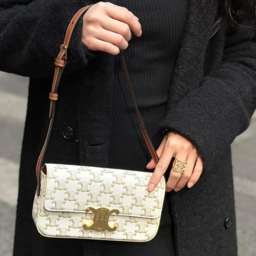 Brand New! Authenticated Celine Triomphe Claude Coated Canvas Shoulder Bag - Picture 3 of 16